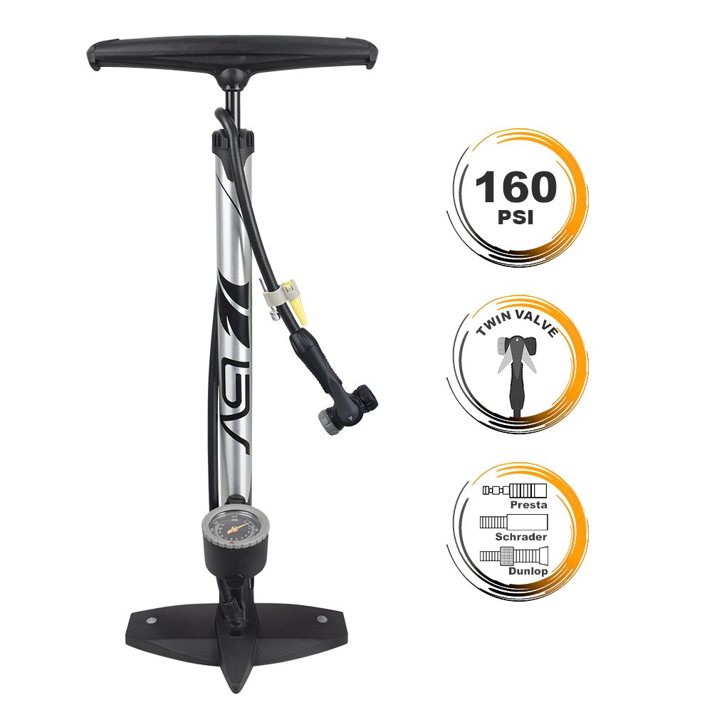 BV Bicycle Ergonomic Bike Floor Pump with Gauge & Smart Valve Head, 160  psi, Automatically Reversible Presta and Schrader : Amazon.ae: Sporting  Goods