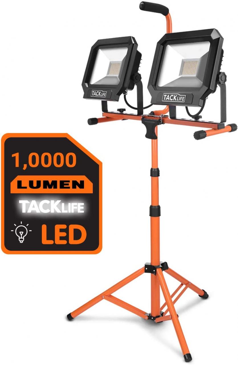 Tacklife 10000 Lumen Tripod LED Work Light with Two-Head Total 100W Work  Lights,