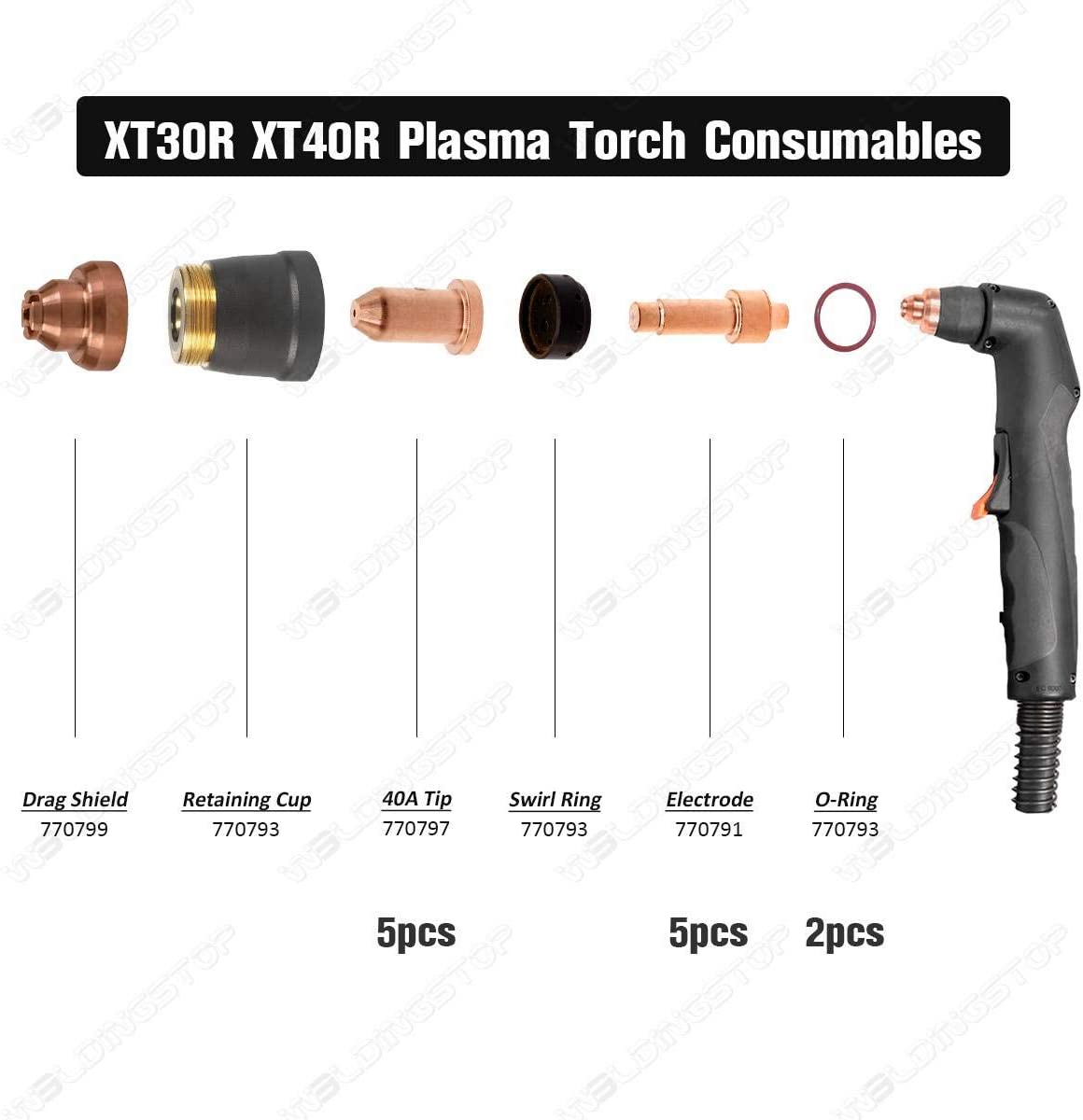 Buy 770791 Electrode & 770797 Tip/Nozzle 40A for Hobart Airforce 40i Plasma  Cutter XT40R Torch Plasma Consumables(PKG-12) Online in Vietnam. B07JFV9B26
