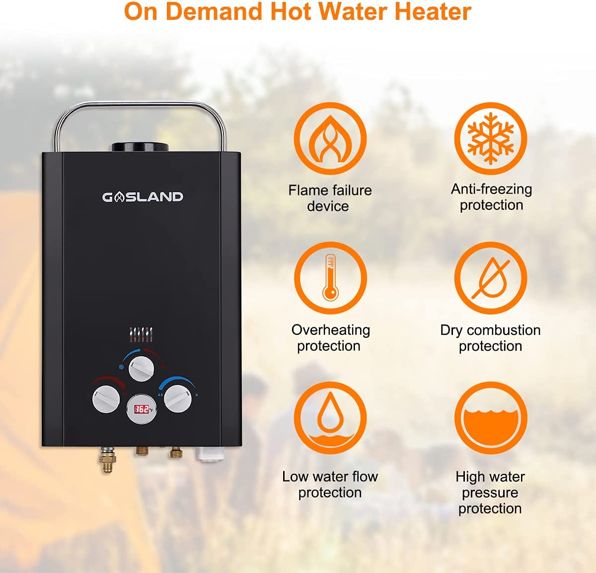 Buy Tankless Water Heater, GASLAND Outdoors BE158B 1.58GPM 6L Portable Gas Water  Heater, Instant Propane Water Heater, Overheating Protection, Easy to  Install, Use for RV Cabin Barn Camping Boat, Black Online in