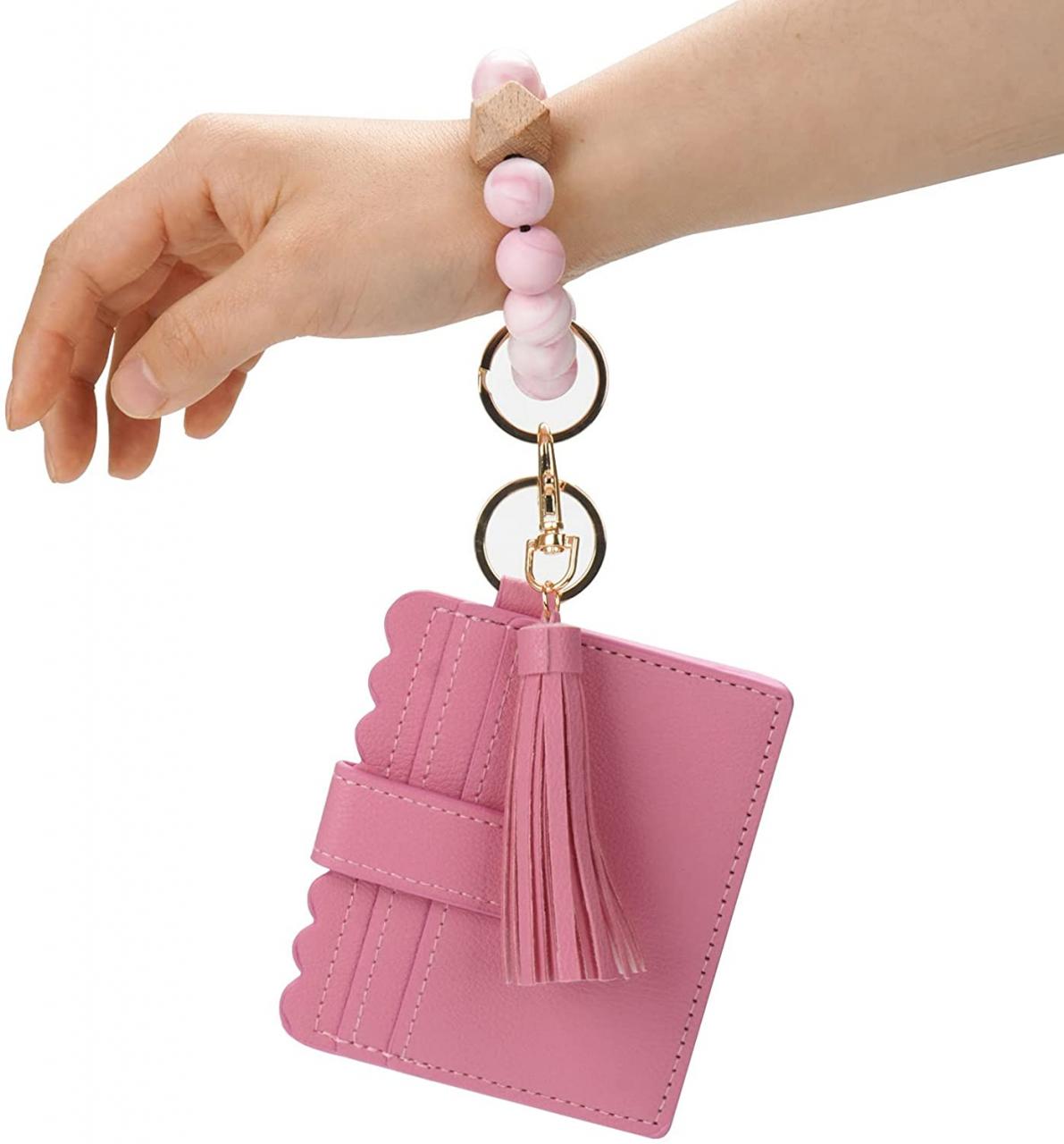 Buy Wristlet Keychain Silicone Beaded Bracelet Leather Tassel Wallet Bangle Car  Key Ring Card Holder for Women Girls Online in Taiwan. B093D1GR6L
