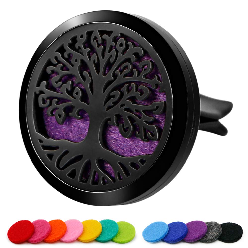 Buy RoyAroma 30mm Car Aromatherapy Essential Oil Diffuser Stainless Steel  Locket with Vent Clip 12 Felt Pads-Tree of Life Black Online in Indonesia.  B07BMVP84J