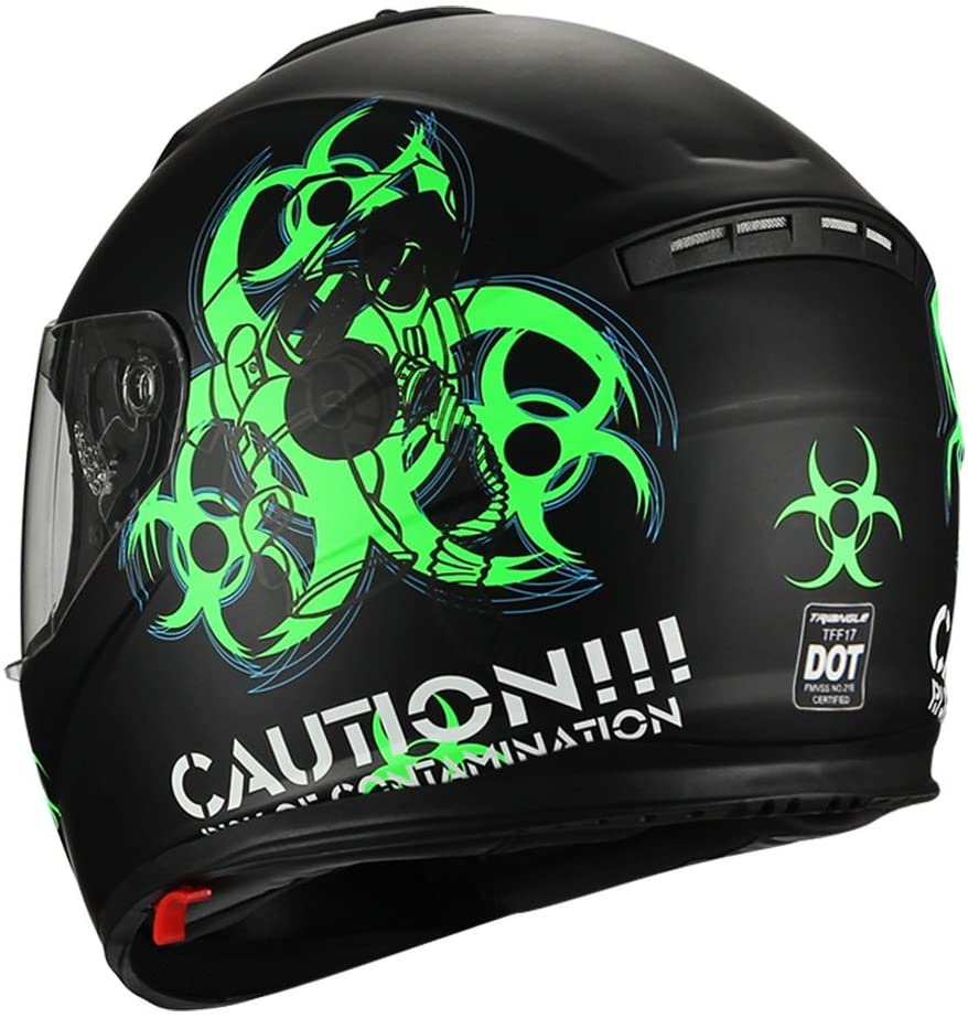 Biohazard” Full Face Matte Green Dual Visor Street Bike Motorcycle Helmet  by Triangle Small DOT Helmets Automotive prb.org.af