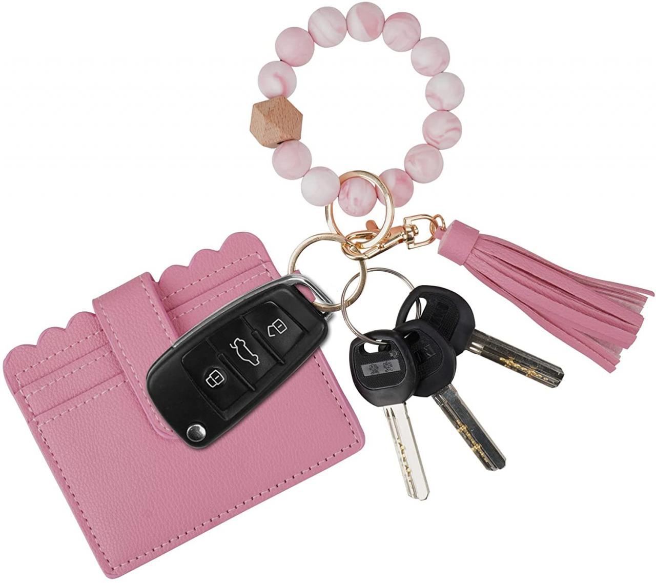 Buy Wristlet Keychain Silicone Beaded Bracelet Leather Tassel Wallet Bangle Car  Key Ring Card Holder for Women Girls Online in Taiwan. B093D1GR6L