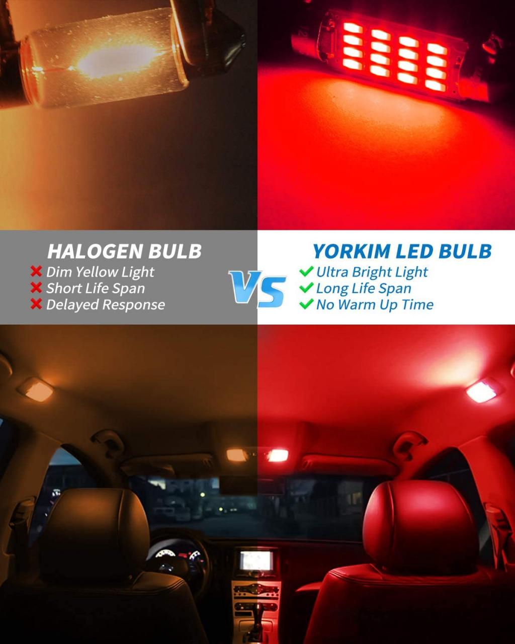 Buy Yorkim Super Bright 578 Festoon LED Bulb Red 41mm 42mm LED Bulb Canbus  Error Free 16-SMD 4014 Chipset, 212-2 Dome Light Led, LED Interior Light  MAP Light 211-2 LED Bulb, Pack