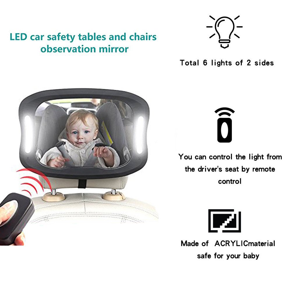 Buy Parnerme Baby Car Mirror with Remote Control Soft Led Night Light View  Rear Facing Infant in Backseat,Safety Shatter-Proof Frame,Secure  Double-Strap,360 Degree Rotation Easily to Observe The Baby Online in  Tunisia. B07C8G5S31