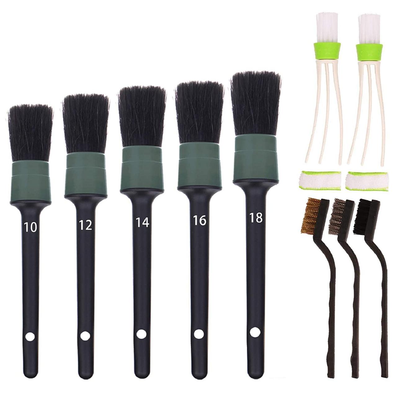 LIFE Direct SUBANG 11 Pieces Car Detailing Brush Set for Cleaning  Wheels,Interior,Exterior,Leather, Includes 6 Pcs Wooden Handle Boar Hair