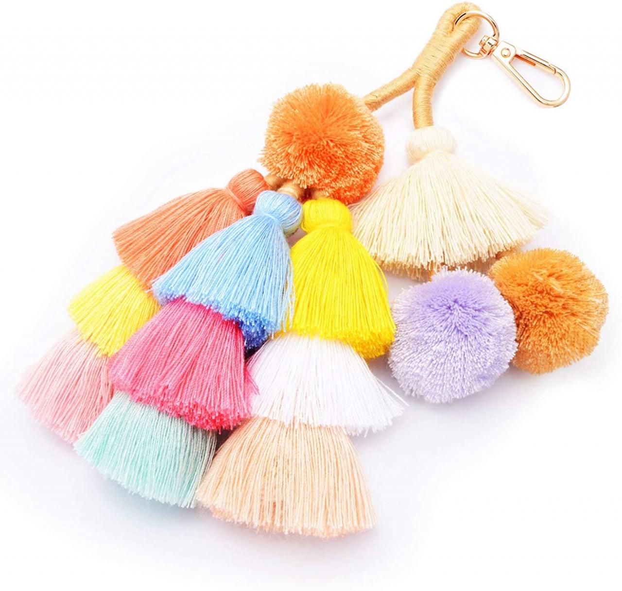 Buy Colorful Boho Pom Pom Tassel Bag Charm Key Chain Online in Taiwan.  B07PKMWF6P