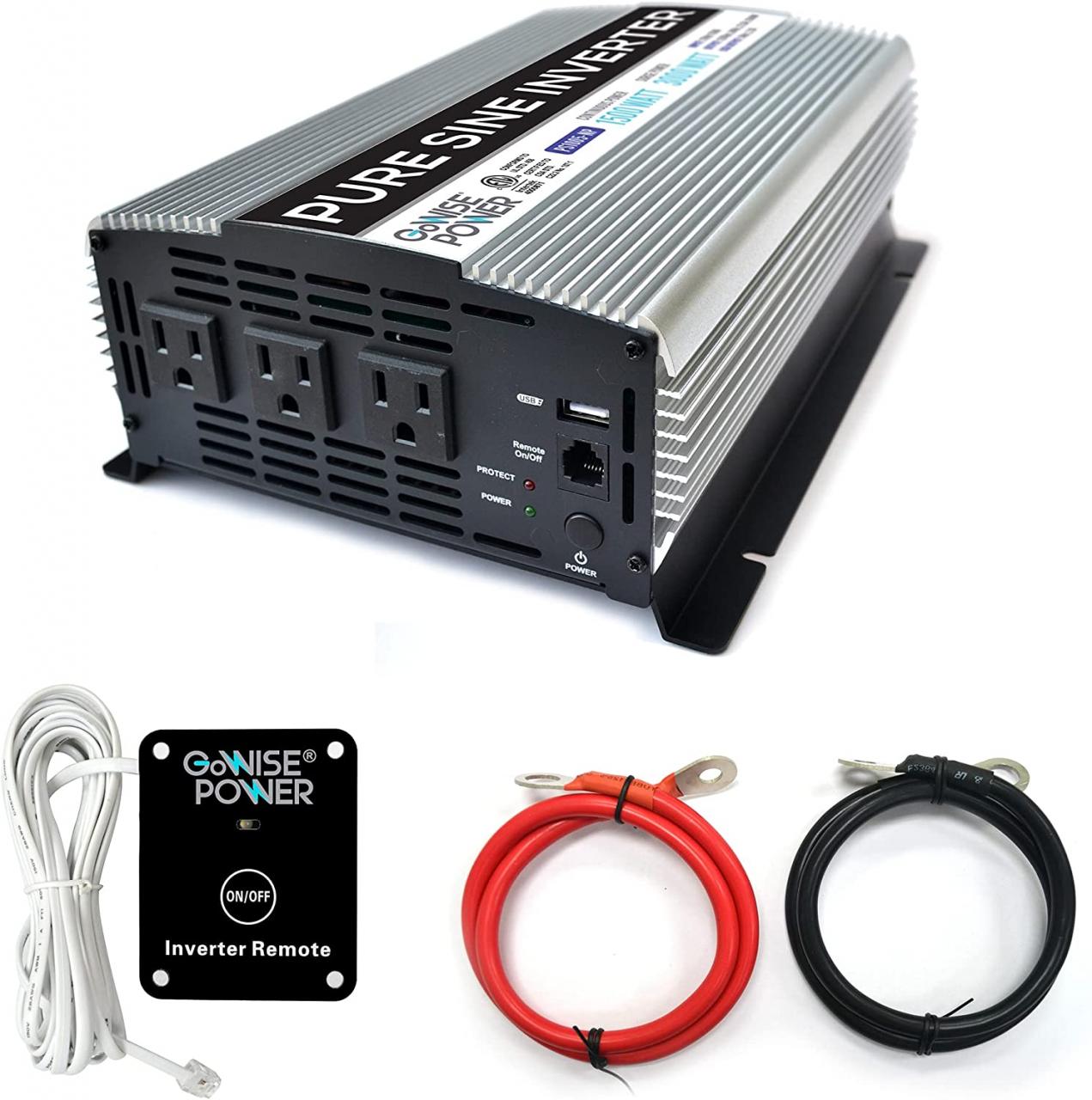 Power TechOn Power TechON 2000W Pure Sine Wave Power Inverter 12V DC to  120V AC with 3 AC Outlets 1 5V USB Port, Remote Switch and 2 Battery