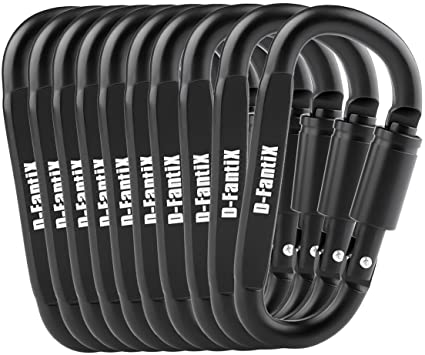 Amazon.com: D-FantiX Aluminum Locking Carabiner Keychain Hook D Ring Clips  EDC Gear Black Pack of 10 : Sports & Outdoors