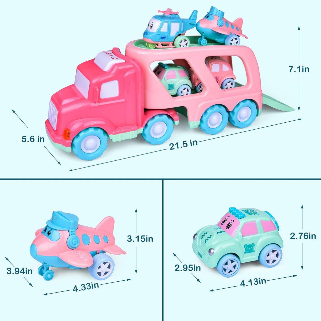 Toy Truck Transport Car Carrier - Toy truck Includes 6 Toy Cars and  Accessories - Toy Trucks Fits 28 Toy Car Slots - Great car toys Gift For  Boys and Girls -