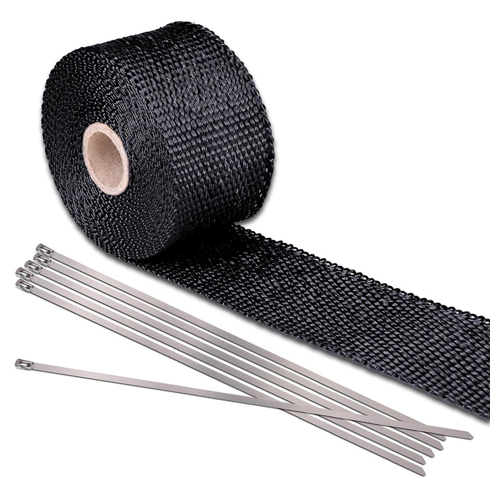 Yescom 2 16.4ft Exhaust Shield Tape Header Heat Wrap Pipe Insulation  Stainless Steel Ties Black