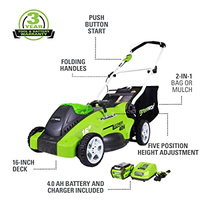 Buy Greenworks 40V 16-Inch Cordless Lawn Mower, 4.0Ah Battery and Charger  Included 25322 Online in Hong Kong. B00BBQVL5U
