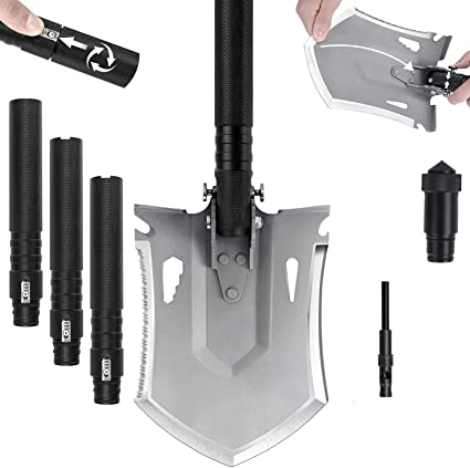 iunio Folding Shovel, Camping Multitool, Foldable Entrenching Tool, Portable  Collapsible Spade, with Carrying Pouch, for