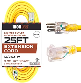 3 Foot Lighted Outdoor GFCI Extension Cord with 3 Electrical Power Out - iron  forge tools