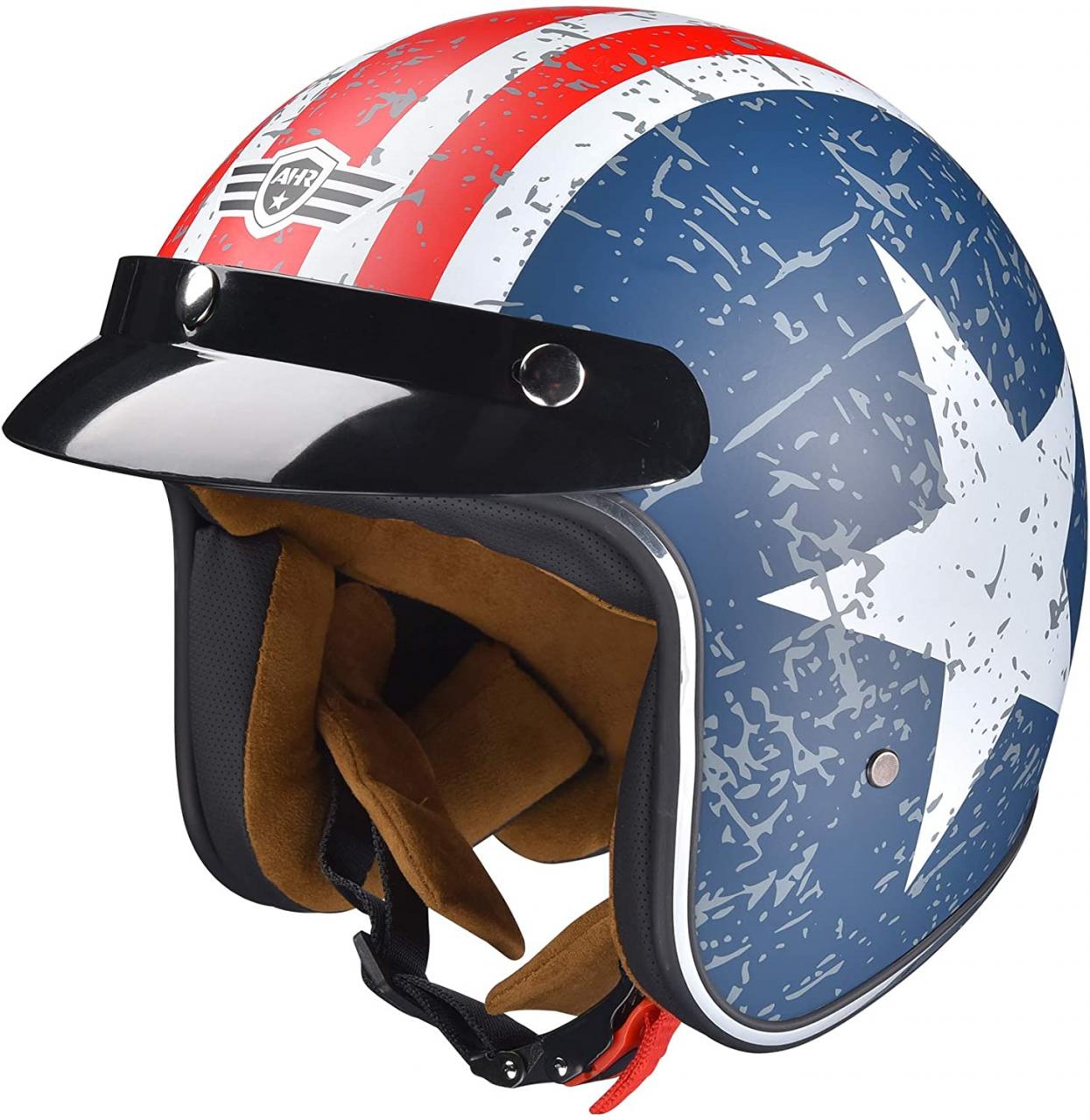 Buy AHR Run-O5 Retro 3/4 Open Face Motorcycle Helmet with Removable Snap on  Sun Shield Visor DOT Patriotic Flag Style M Online in Indonesia. B08TM56VGN