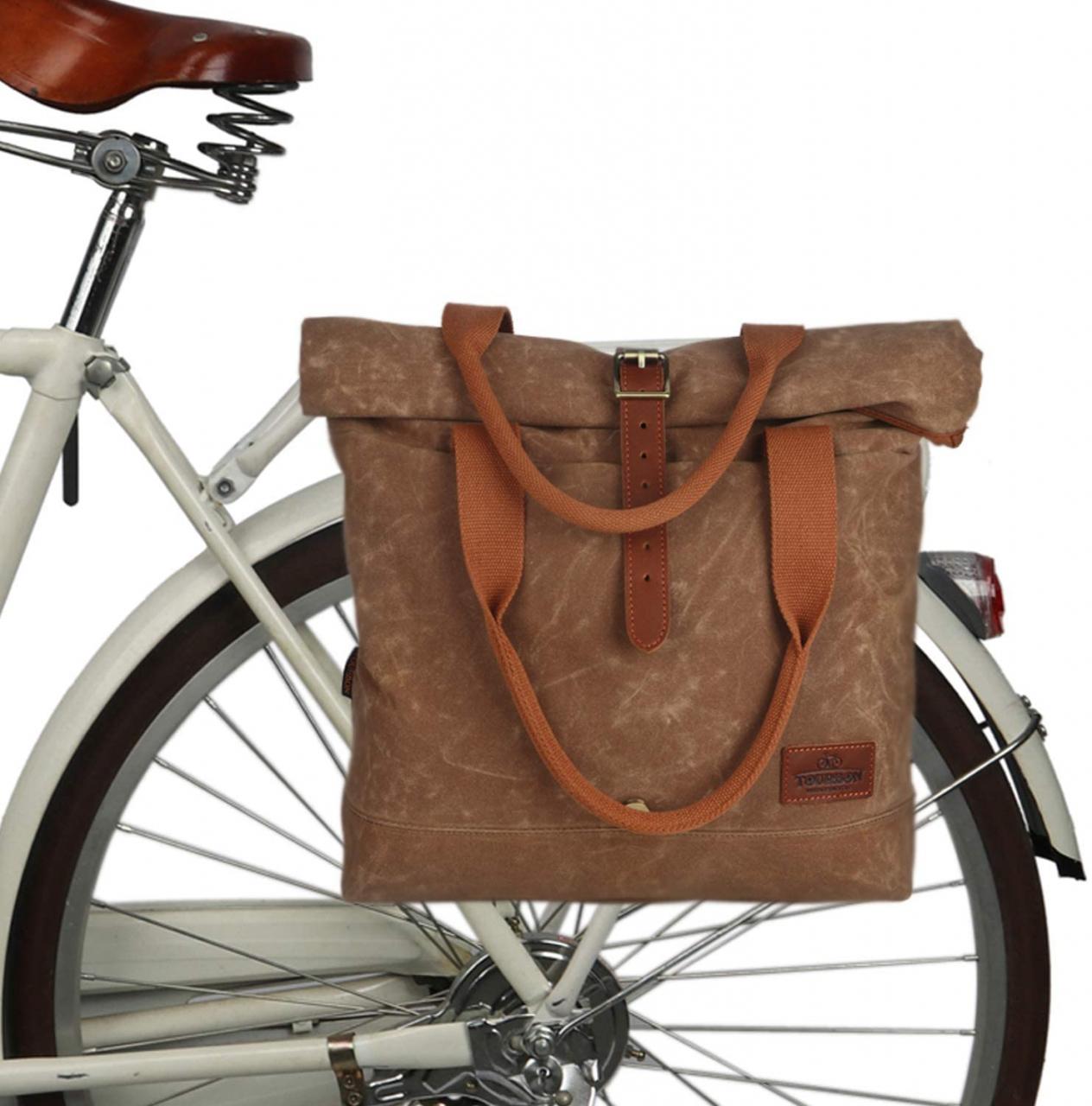 Buy TOURBON Canvas and Leather Roll-top Clip-On Bicycle Panniers Women's  Shoulder Tote Bag Online in Indonesia. B07WS6HWQ2