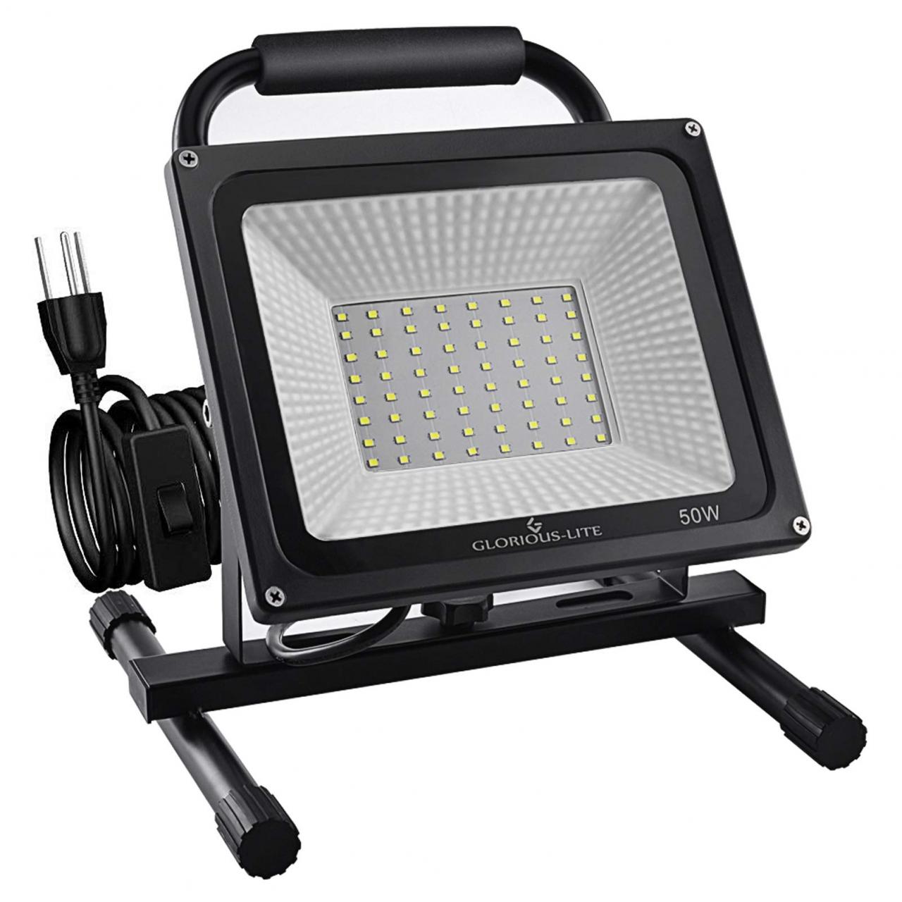 GLORIOUS-LITE 50W LED Work Light, 5000LM LED Flood Lights, 400W Equivalent,  IP66 Waterproof, 16ft 5m Cord with Plug, 6500K, Adjustable Working Lights  for Workshop Garage, Construction Site- Buy Online in Antigua and