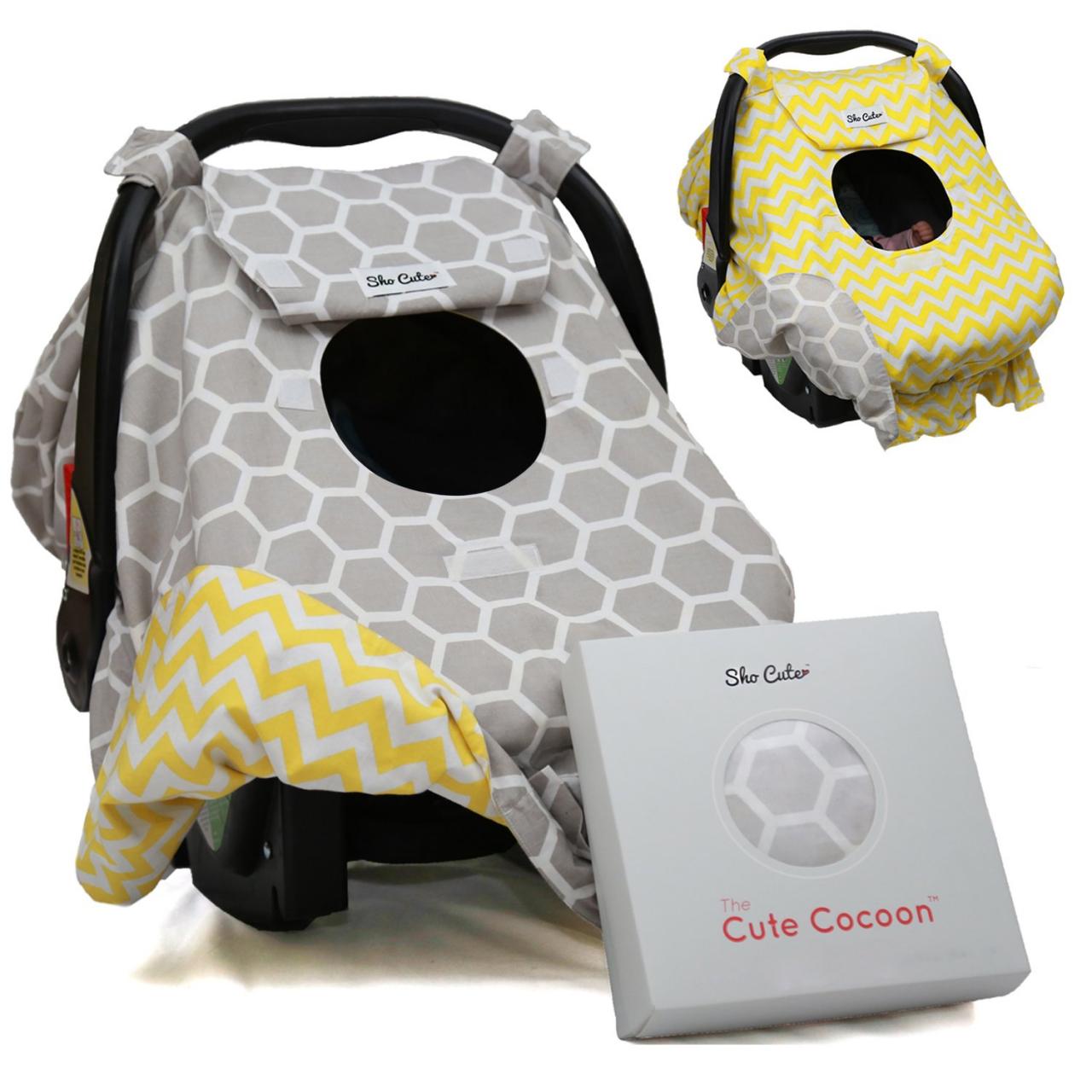 Buy Sho Cute - [Reversible] Carseat Canopy | All Season Baby Car Seat Cover  Boy or Girl | 100% Cotton | Unisex Grey Honeycomb & Yellow Chevron |  Universal Fit | Baby