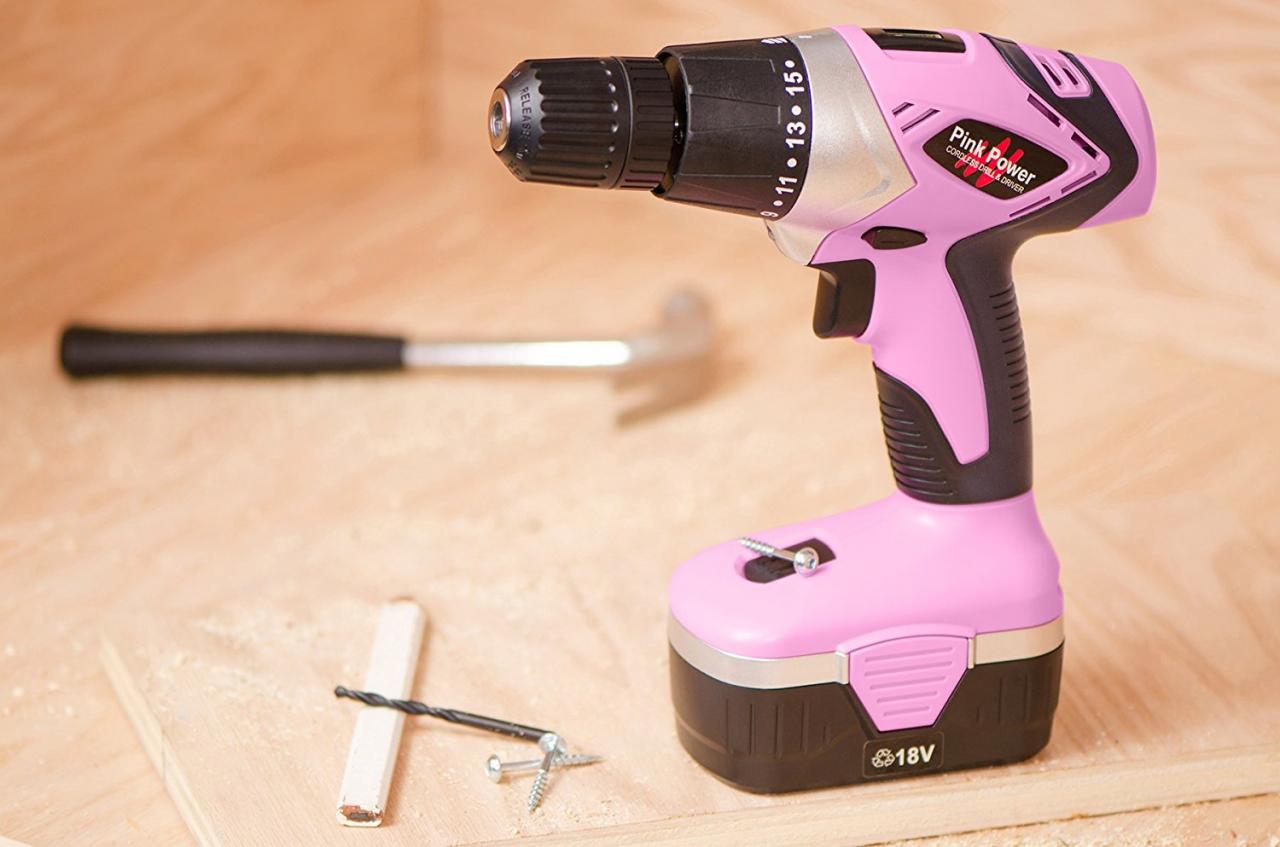 Pink Power 18V Cordless Electric Drill Driver Set - Just Pink About It
