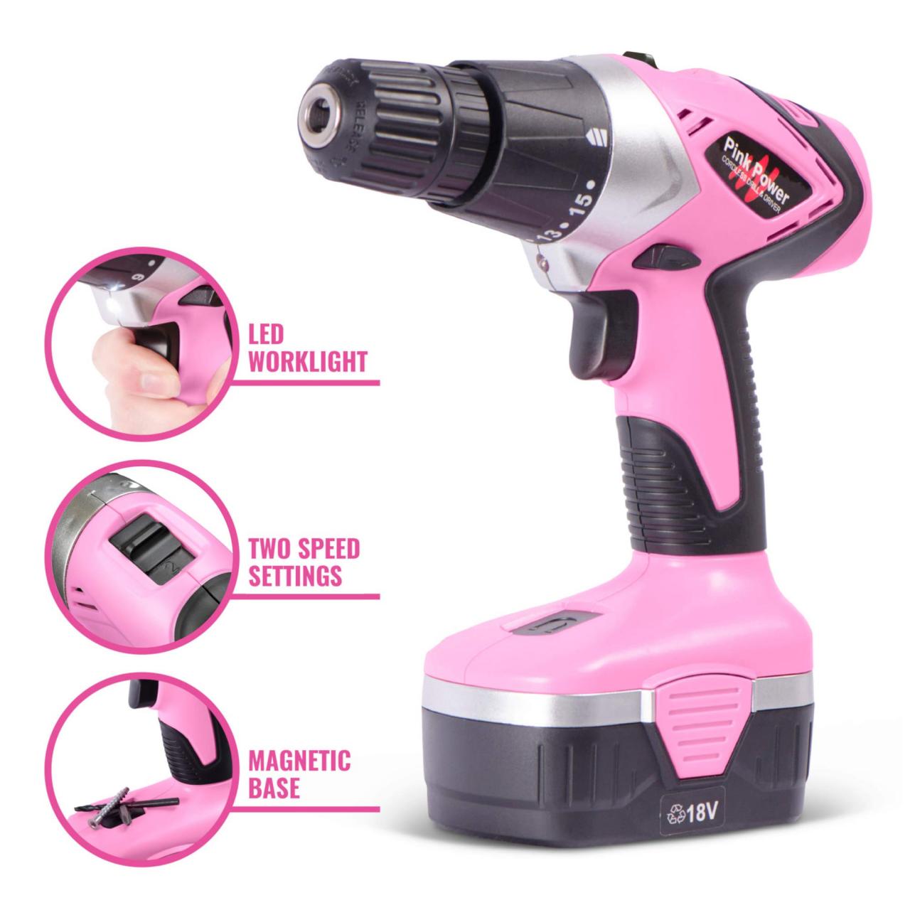 Pink Power 18V Cordless Electric Drill Driver Set - Just Pink About It