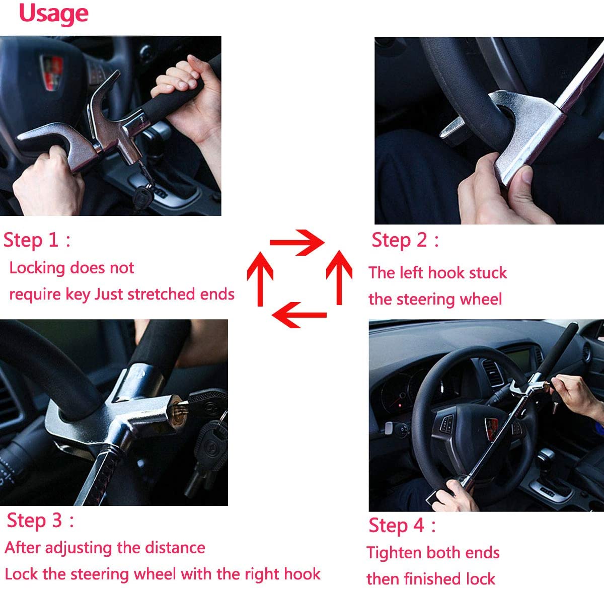 Buy Amorin Steering Wheel Lock Anti-Theft Device with Alarm Security Car  Anti Theft Safety Lock Retractable Protection T-Lock Online in Vietnam.  B095342NTJ