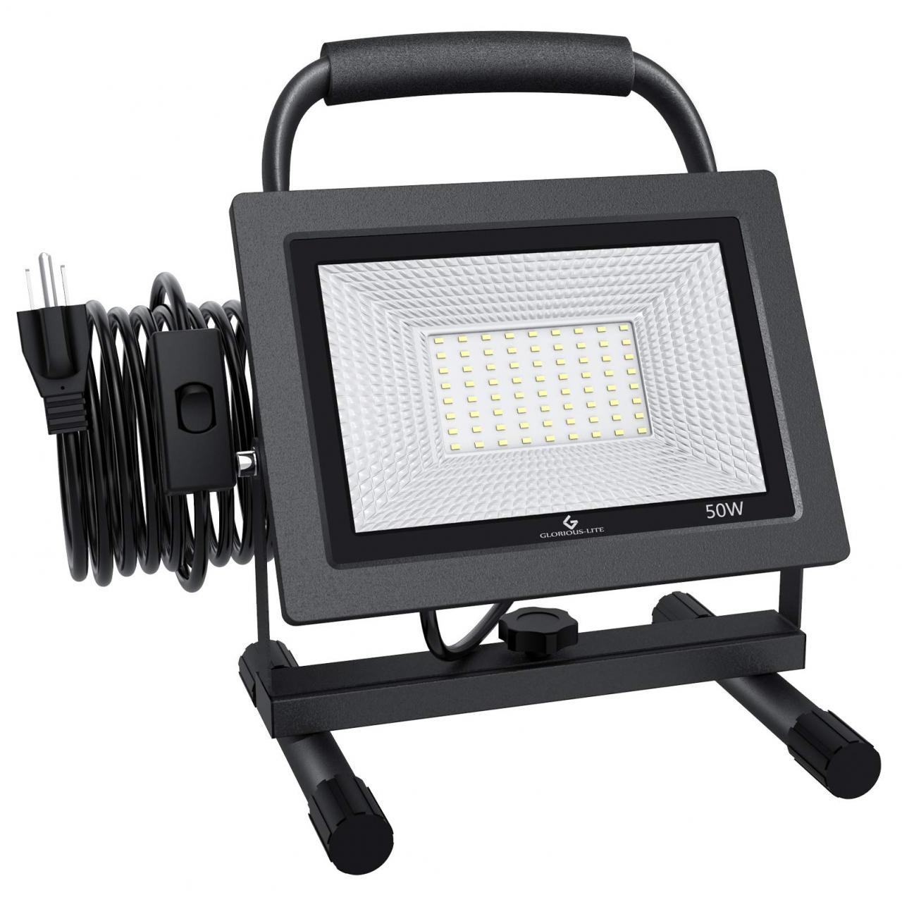 GLORIOUS-LITE 50W LED Work Light, 5000LM LED Flood Lights, 400W Equivalent,  IP66 Waterproof, 16ft 5m Cord with Plug, 6500K, Adjustable Working Lights  for Workshop Garage, Construction Site- Buy Online in India at