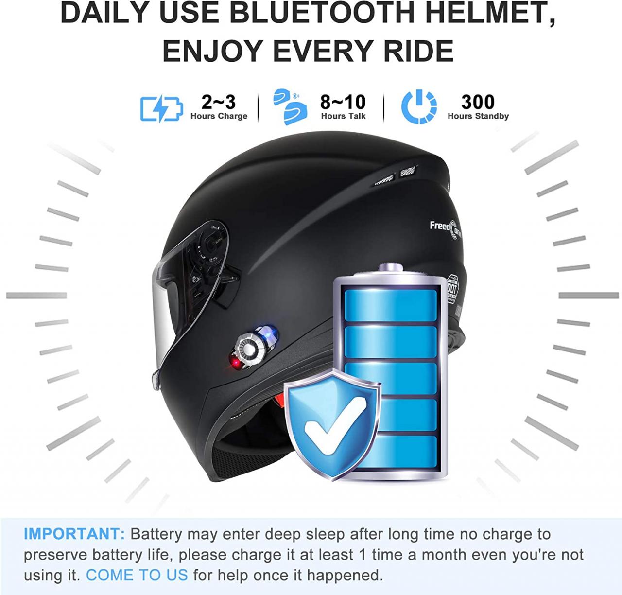 Buy Bluetooth Integrated Motorcycle Helmet, FreedConn DOT Full Face BM12  Communication System Motorcycle Helmet with 500m FM Radio/ MP3, 2-3 Riders  Pairing Intercom (Matte Black, L) Online in Vietnam. B07VQPCWCW