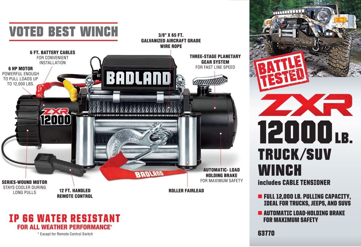 Buy Badland ZXR 12000 lb. IP 66 Weather Resistant Off-Road Vehicle Electric  Winch with Automatic Load-Holding Brake Online in Hungary. B0793GSR78