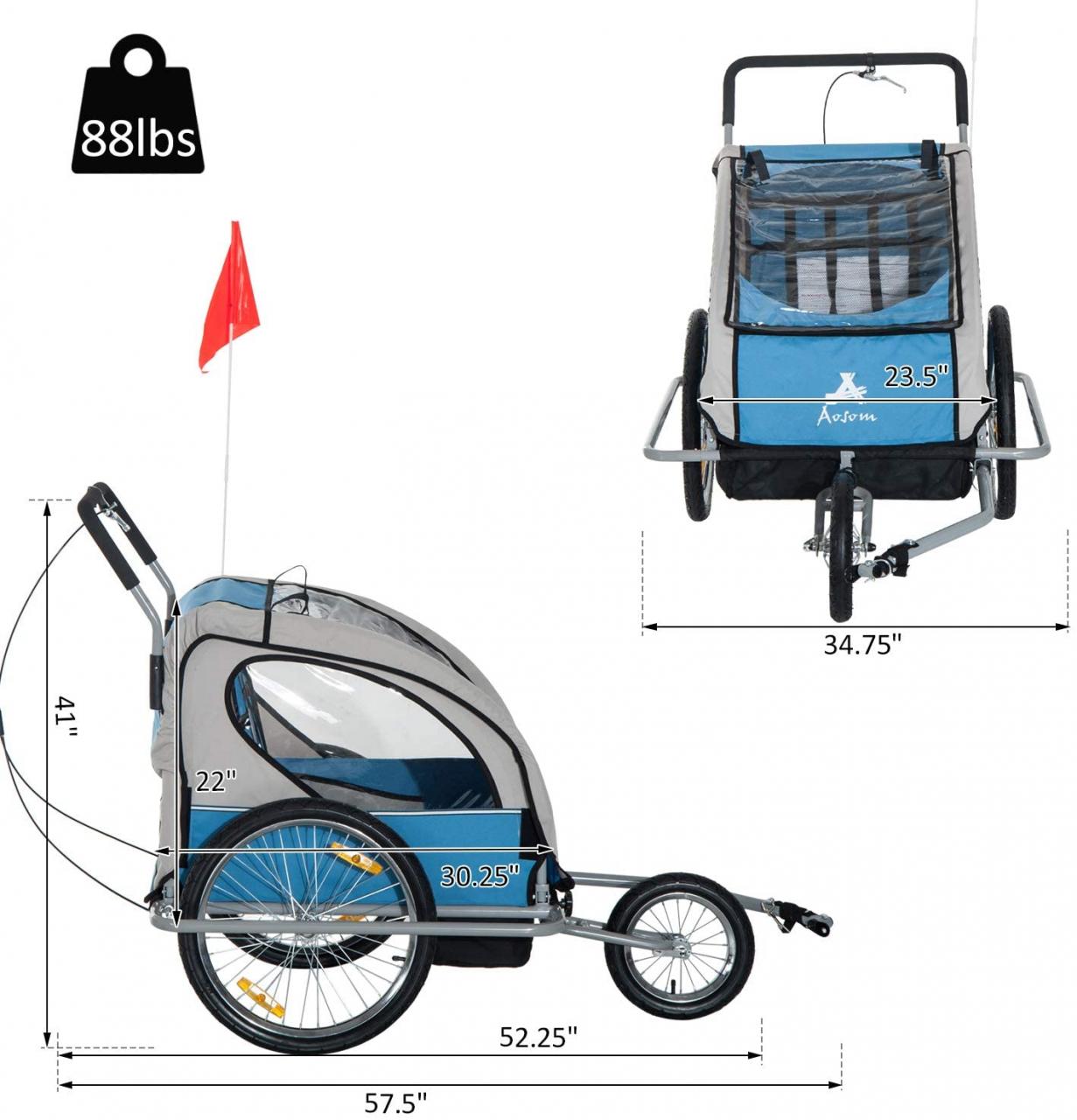 Buy Aosom Elite 360 Swivel 2-in-1 Double Child Two-Wheel Bicycle Cargo  Trailer and Jogger with 2 Safety Harnesses Online in Ukraine. B006V3URFS