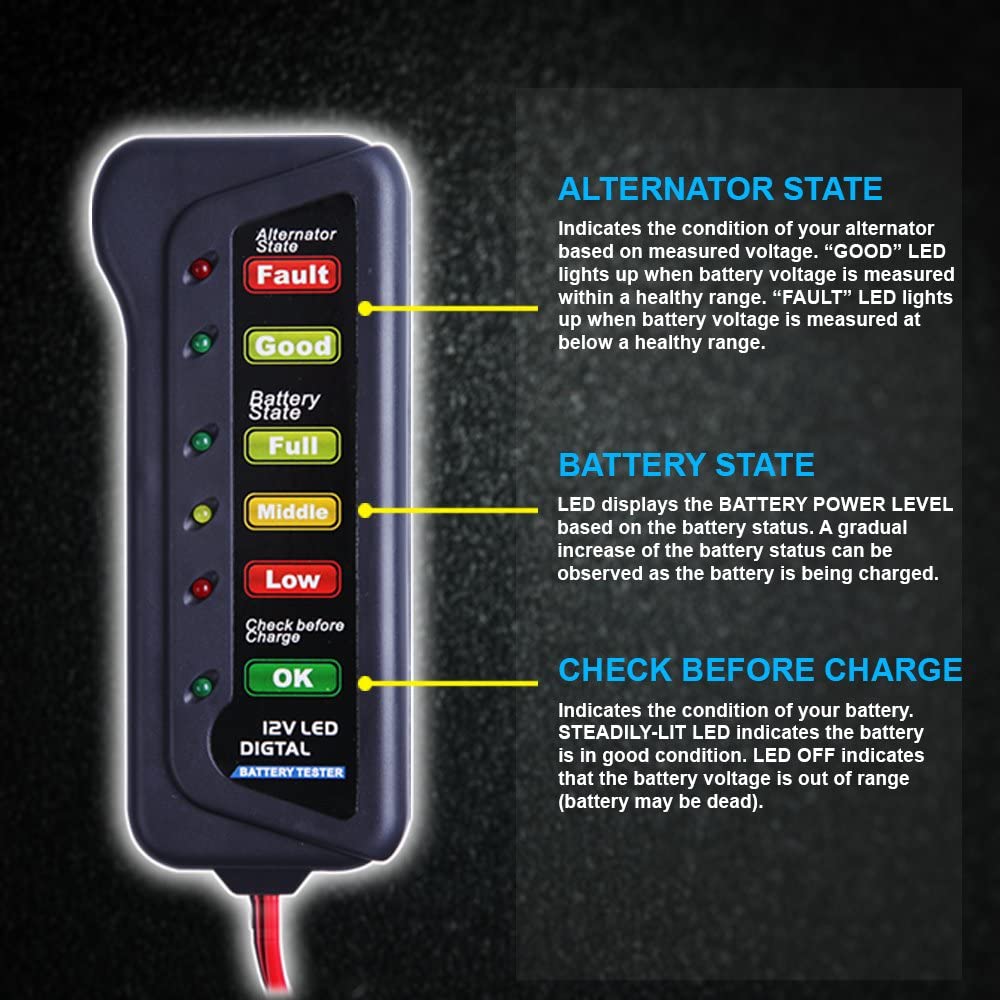 Buy Cartman 12V Car Battery Alternator Tester, Test Battery Condition &  Alternator Charging, LED Indication Online in Kazakhstan. B00EXIEVO6