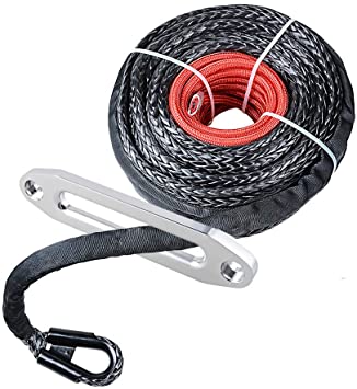 Buy Astra Depot Set 95ft x 3/8 inch (Range Synthetic Winch Rope Cable  22000LBs w/Heat and Rock Guard + Yellow Clevis Winch Hook + Black Silver 10  CNC Aluminum Hawse Fairlead for
