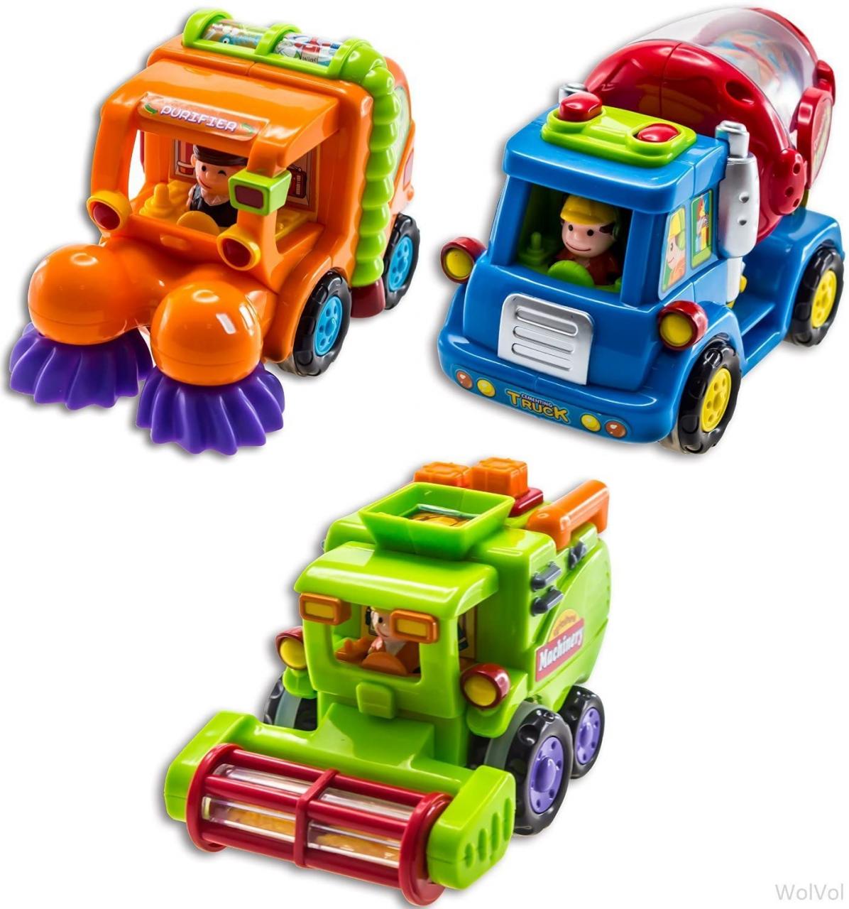 Wolson Friction Powered Cars Push and Go Trucks Construction Vehicles Toys  Set of Tractor Bulldozer Dump Truck Cement Mixer for 1 2 3