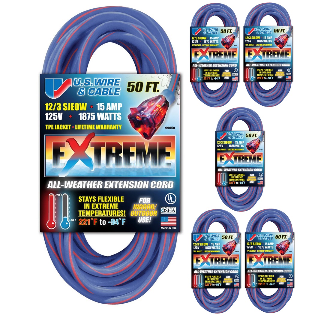 US Wire 99050 12/3 50-Foot SJEOW TPE Cold Weather Extension Cord Blue with  Lighted Plug Electronics Accessories & Supplies tenerife-direct.com