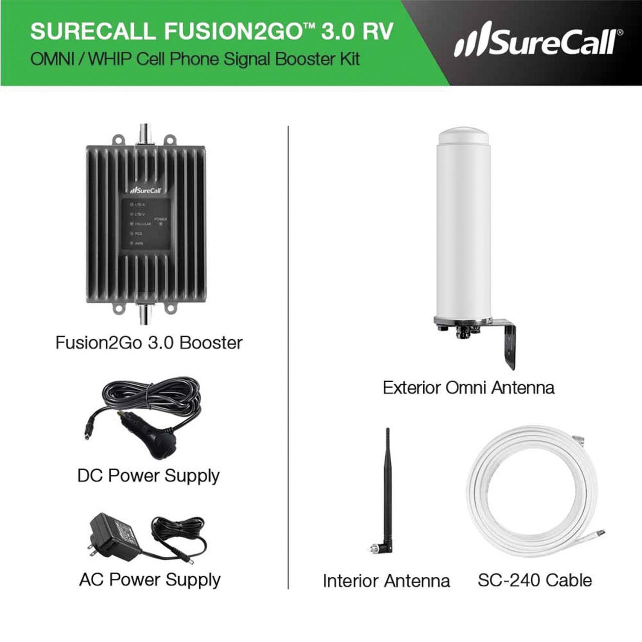 RV SureCall Fusion2Go 3.0 Motorhome+Car 2-in-1 Cell Signal Booster | Top  Signal Series | TS561019 | SC-Fusion2Go3 | Powerful Signal