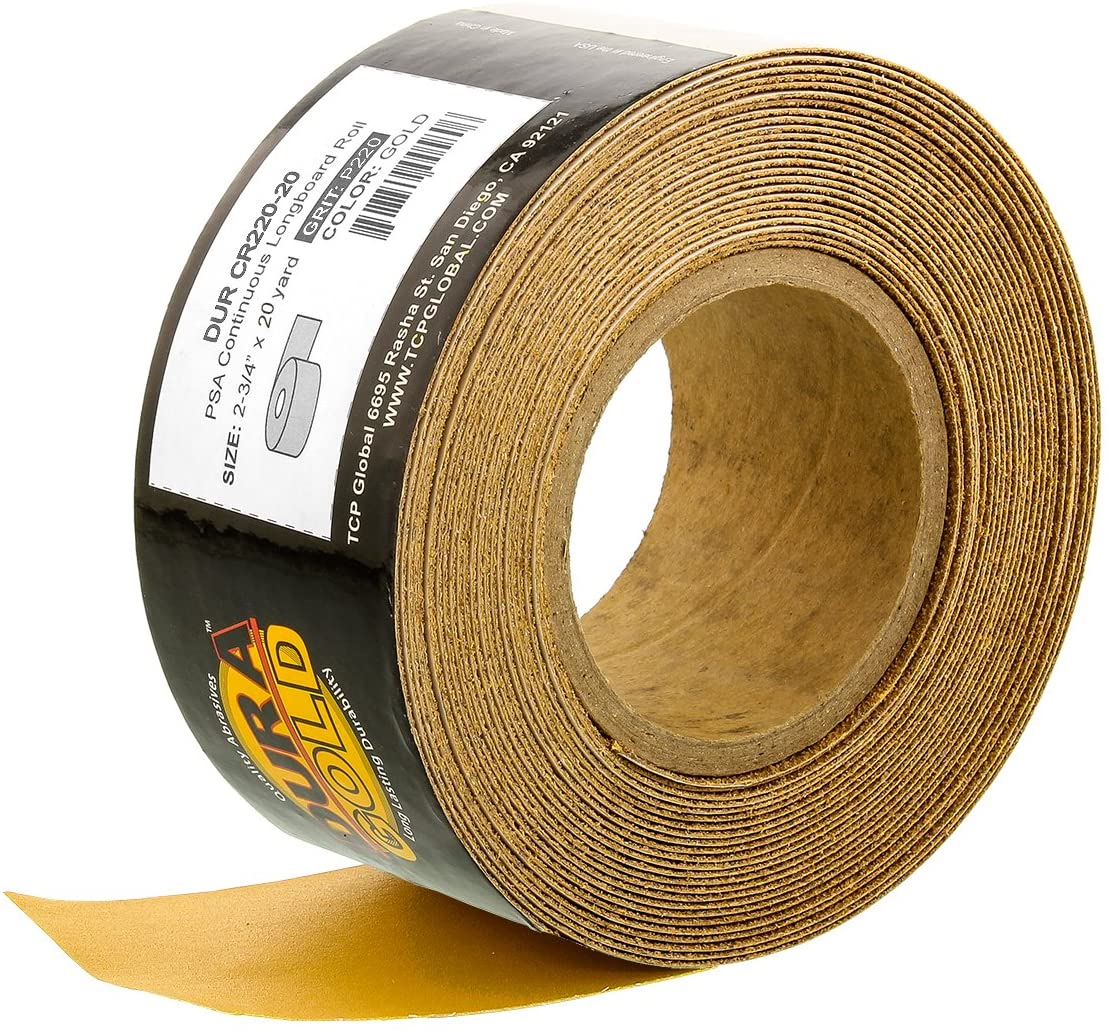 Buy Dura-Gold Premium - 120 Grit Gold - Hook & Loop Backing Longboard  Continuous Sandpaper Roll, 2-3/4 Wide, 12 Yards Long - For Automotive &  Woodworking Air File Long Board Sanders, Hand