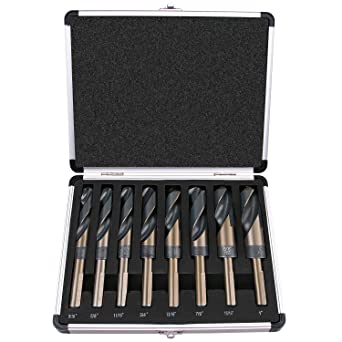 Buy EFFICERE 8-Piece Premium 1/2” Reduced Shank Silver and Deming Large Drill  Bit Set in Aluminum Carry Case, M2 High Speed Steel, 135-Degree Split Point  | SAE Inch Size 9/16” - 1”