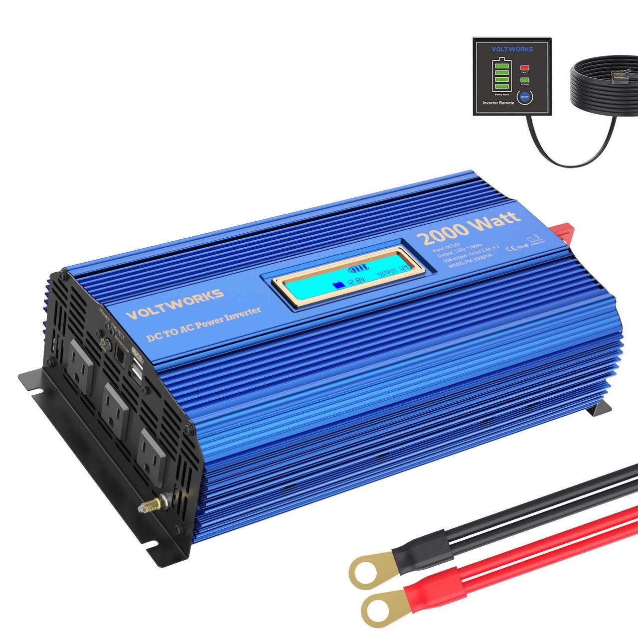 Power Inverter 2000w DC 12V to AC 120V Modified Sine Wave Inverter with LCD  Display Remote Control 3AC Outlets Dual 2.4A USB Ports for Car RV Truck  Boat by VOLTWORKS- Buy Online