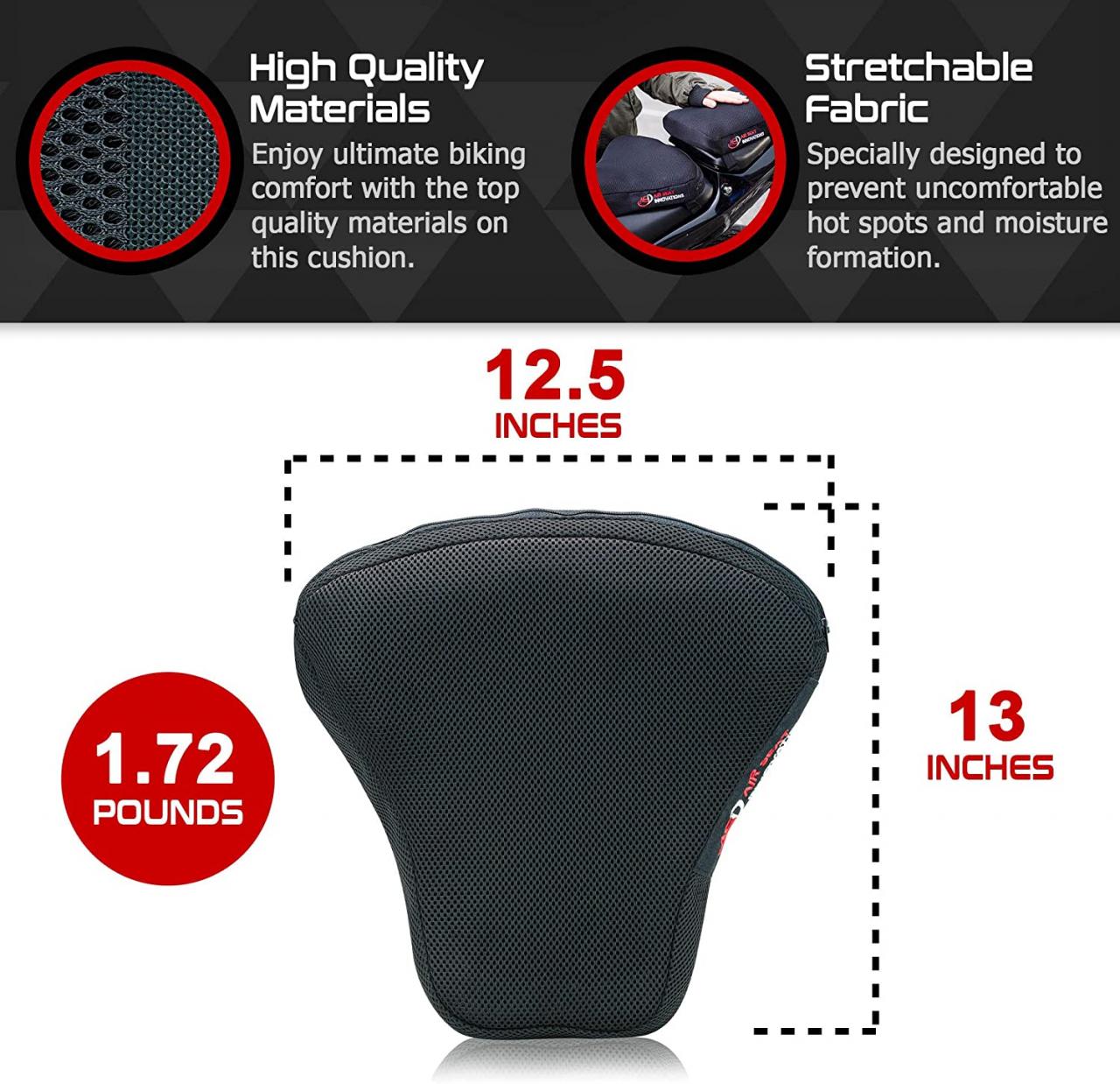 Air Seat Innovations Air Motorcycle Seat Cushion Pressure Relief Pad Medium  for Sport | Cruiser | Touring Saddles 13