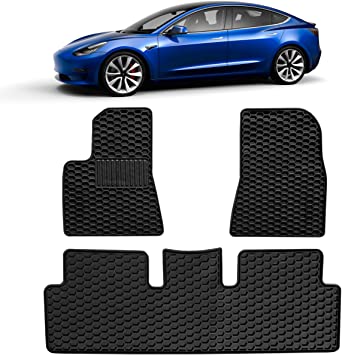 T1A TruBuilt 1 Automotive Newest Design Honeycomb Tesla Model 3 Floor Mats  - Heavy Duty Interior Floor