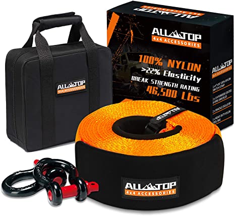 Buy ALL-TOP Extreme Duty Tow Strap Recovery Kit : 4 inch x 20 ft (46,500  lbs) 100% Nylon and 22% Elongation Snatch Strap + 3/4 Extreme Duty D Ring  Shackles (2pcs) +