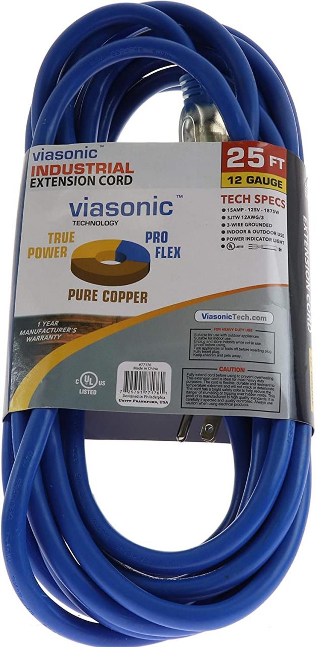 15AMP-125V-1875W by Unity 12 Gauge 25 Ft Viasonic Premium Outdoor Extension  Cord UL listed Super Heavy Duty & Durable Premium Lighted Plug Industrial  Blue Cord Electrical Tools & Home Improvement grupbaucells.com