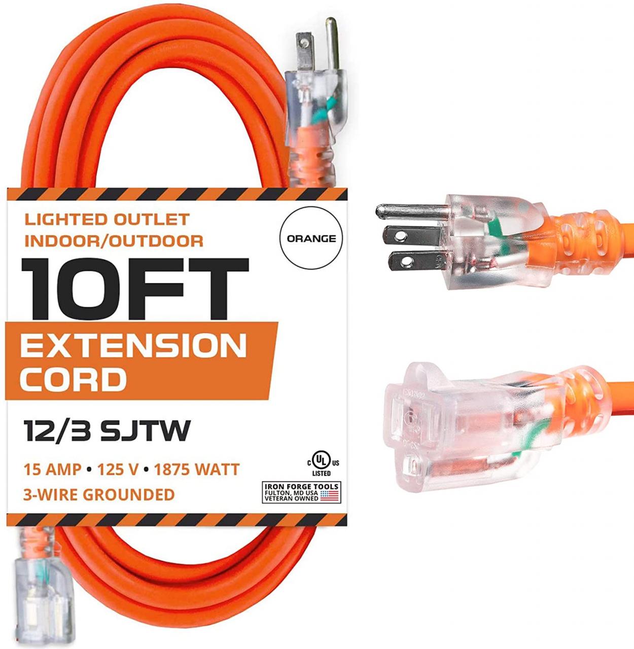 Buy 10 Ft Orange Extension Cord - 12/3 SJTW Heavy Duty Lighted Outdoor  Extension Cable with 3 Prong Grounded Plug for Safety - Great for Garden &  Major Appliances Online in Turkey. B07Q5HL4SQ