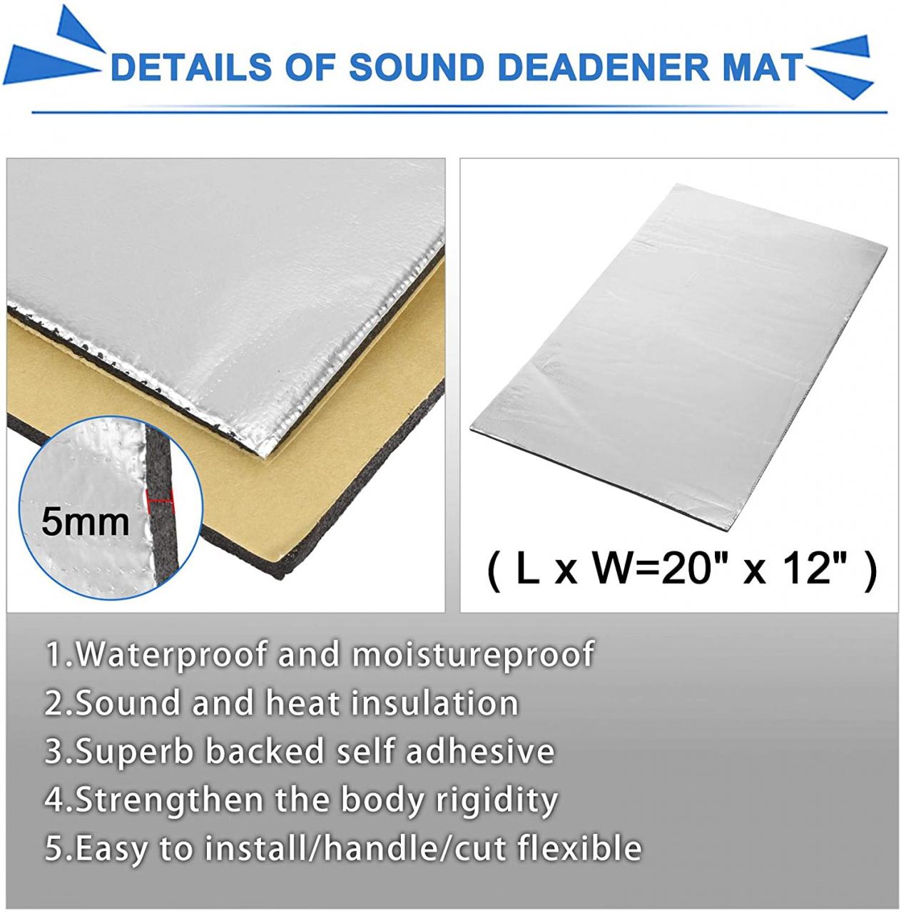 Buy uxcell 18pcs 5mm 197mil 29.06sqft Car Sound Deadener Insulation Mat  Intensive Aluminum Door Audio Noise Insulation 20''x12'' Online in Taiwan.  B091M2FLL8