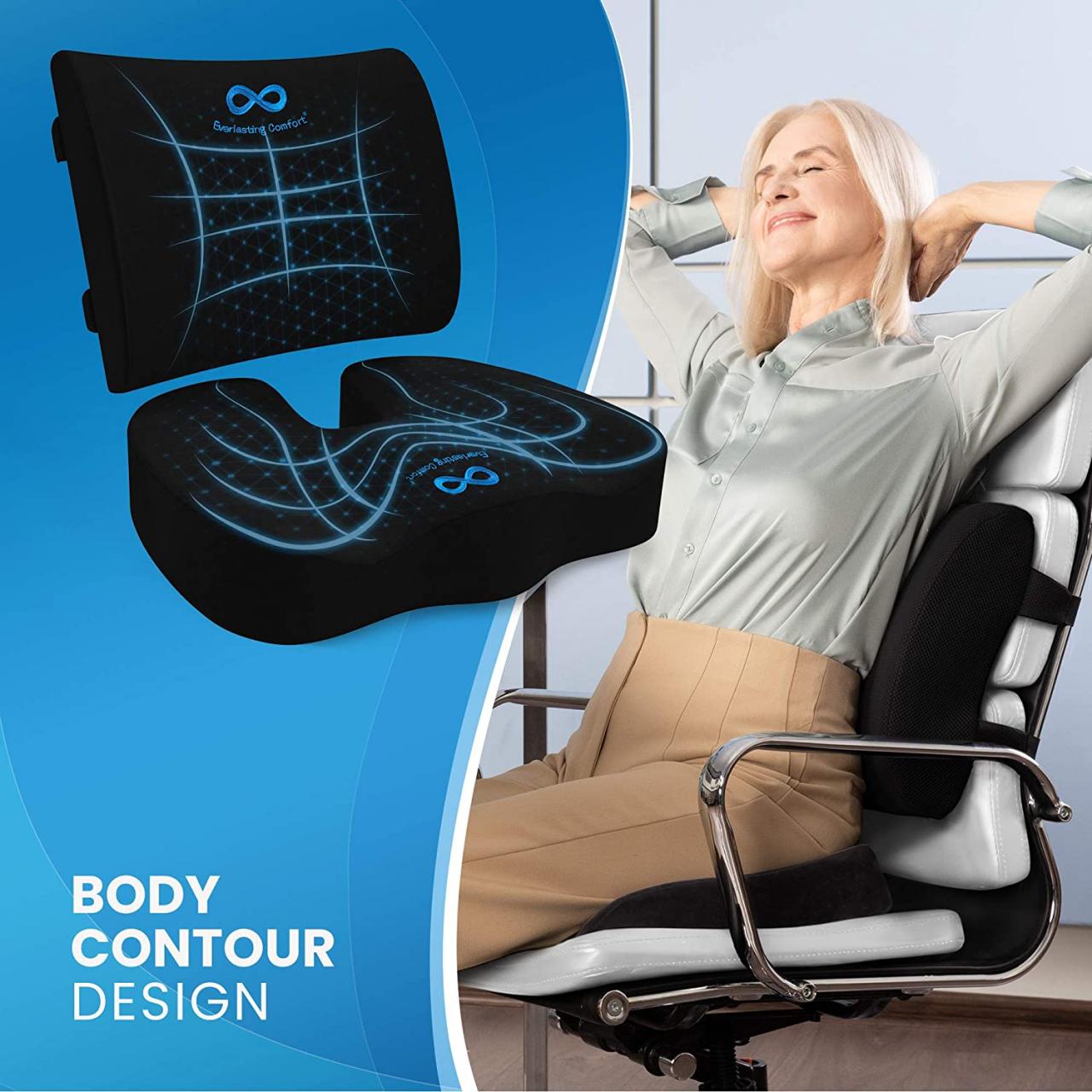 Buy Everlasting Comfort Gel Memory Foam Seat Cushion and Lumbar Support  Pillow for Office Chair Bundle Online in Hong Kong. B08B6C32DH