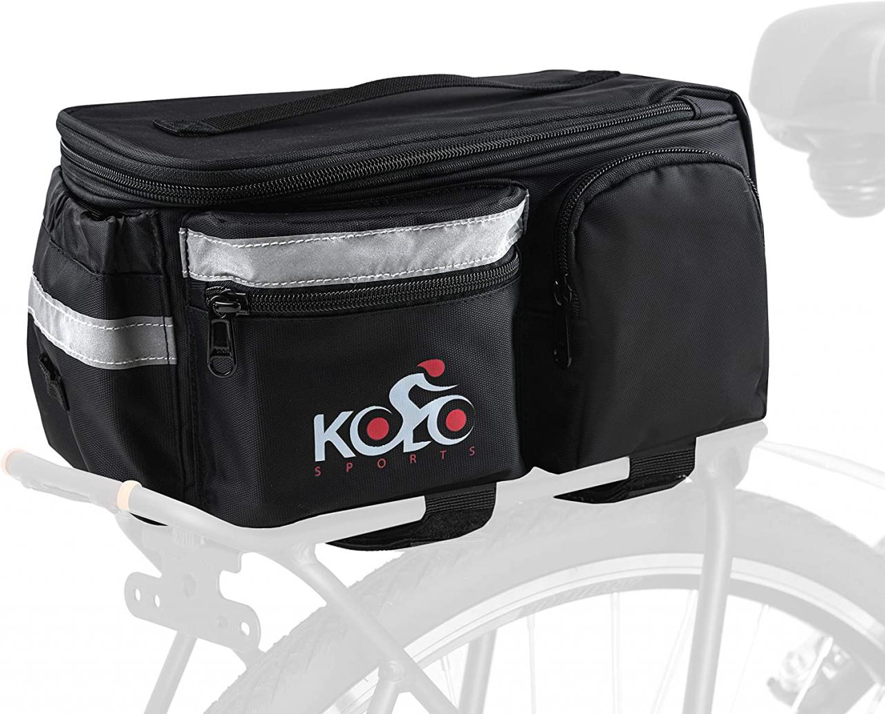Bike Pannier Bag|Durable & Waterproof Nylon With Extra Padded Foam Bottom &  3 Side Reflectors | Shoulder Strap Rack Rear Trunk Tote Bag | Strong  Velcro, Zipper Pockets & Bottle Case – Kolo Sports