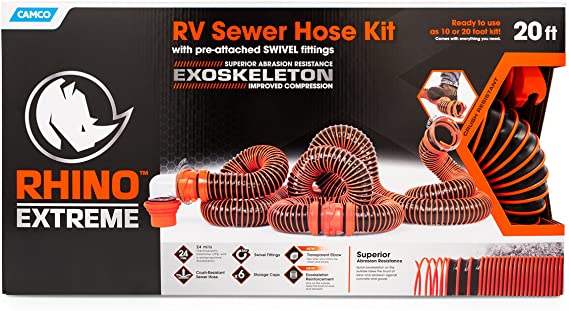 Camco RhinoEXTREME 20ft RV Sewer Hose Kit, Includes Swivel Fitting and  Translucent Elbow with 4-In-1 Dump Station Fitting, Crush Resistant,  Storage Caps Included - 39867: Buy Online at Best Price in UAE -