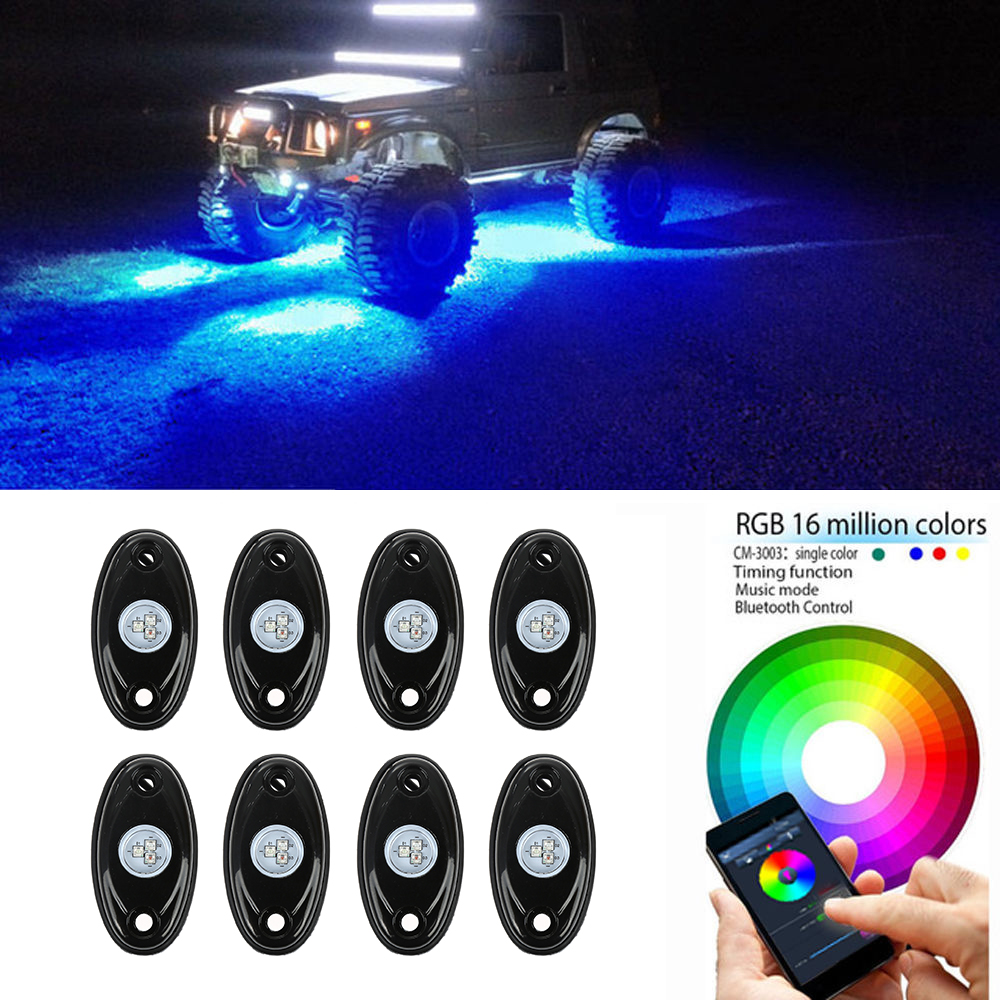 RGB Rock Light Kits, OFFROADTOWN RGB LED Rock Lights with 4 pods Lights  Neon Trail Rig Lights Underglow Off Road Truck SUV UTV ATV Boat