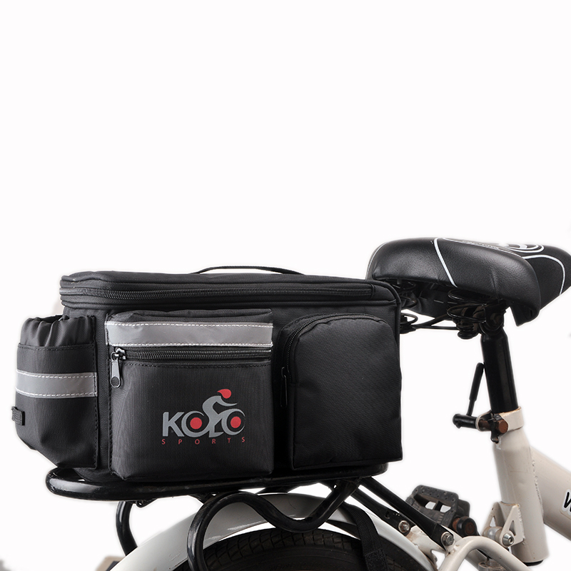 Bike Pannier Bag|Durable & Waterproof Nylon With Extra Padded Foam Bottom &  3 Side Reflectors | Shoulder Strap Rack Rear Trunk Tote Bag | Strong  Velcro, Zipper Pockets & Bottle Case – Kolo Sports