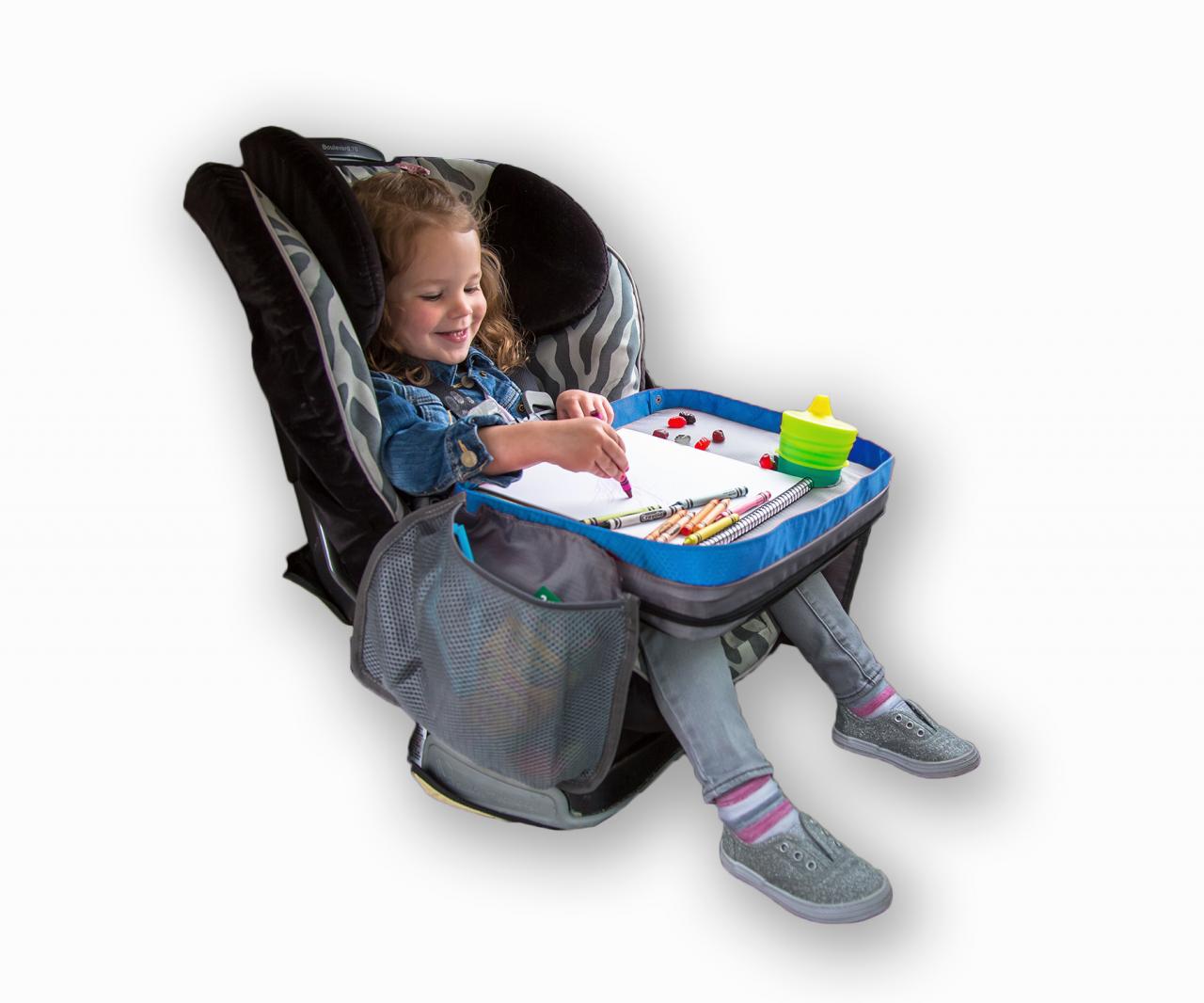 ModFamily Kids E-Z Travel Lap Desk Tray - Universal Fit for Car Seat,  Stroller & Airplane - Organized Access to Drawing, Snacks, and Activities.  Includes Bonus Printable Travel Games (Black/Grey)- Buy Online